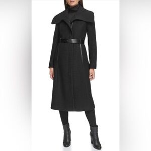 Women's Wool Long Belted Coat, Soft & light weight * Black * Brand New * Sz L *